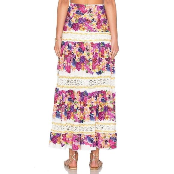 Cecilia Prado Maxi Peasant Skirt Size Small Floral Crochet Tiered Beachy Boho - Picture 7 of 12